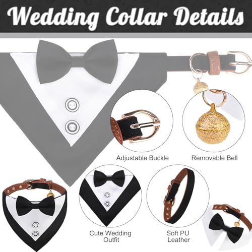 Image of EXPAWLORER Dog Collar and Leash Set - Dog Tuxedo Wedding Outfit Puppy Collar with Suit and Tie, Cute Ring Bearer in Tux Bow and Bandana Design, Proposal Costume for Small Pets