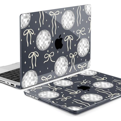 Image of MEEgoodo Case for MacBook Pro 14 inch (M5 /M4 /M3 /M2 /M1) Pro /Max 2026 2025 2024 2023 2021, Laptop Case Fit Model A3427 /A3426 /A3434 /A3112 /A3401 /A3185 /A2918 /A2992 /A2779 /A2442, Silver Disco Balls & Bows