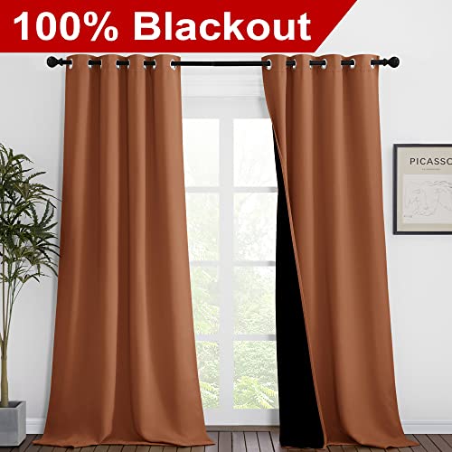 Image of NICETOWN Burnt Orange Blackout Curtains 90 inches Long, Full Light Blocking Drapes with Black Liner for Nursery, Thermal Insulated Draperies for Hall, Villa (2 Pieces, 46 inch Wide Each Panel)