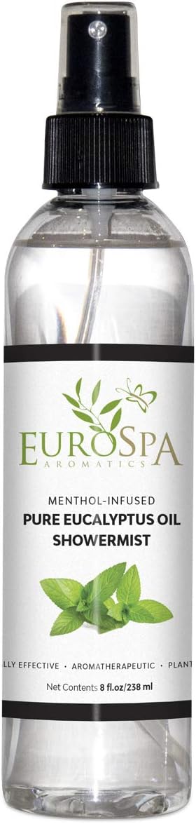 EuroSpa Aromatics Pure Eucalyptus Oil ShowerMist and Steam Room Spray, All-Natural Premium Aromatherapy Essential Oils - Menthol Infused, 8oz