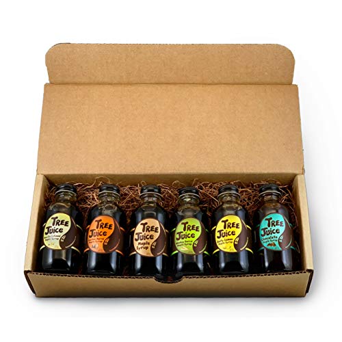 maple syrup mini bottles - Tree Juice Maple Syrup Gift Box | Perfect gift for Birthdays, Corporate, Holidays, and more | Pure, Bourbon Barrel, Vanilla, Rye Whiskey, Zesty Lemon, Chocolate | 6 - 2 ounce bottles