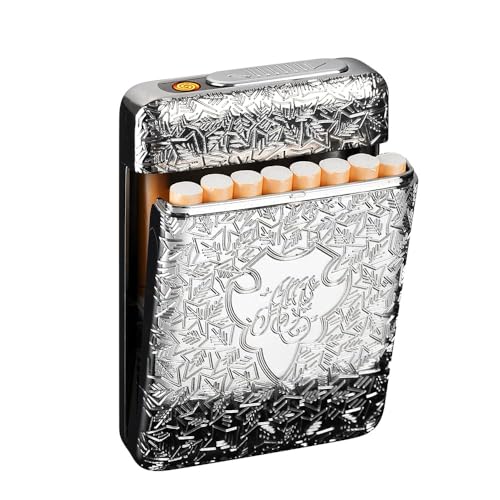 Étui à cigarettes avec briquet intégré électronique sans flamme rechargeable pour 16 cigarettes - Boîte à cigarettes de 84 mm en format King Size -...