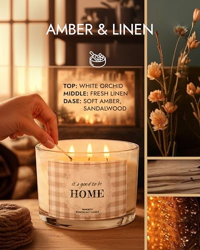 96North SC-F Fresh Linen & Soft Amber Candle | Large 3 Wick Jar Candle thumb #4