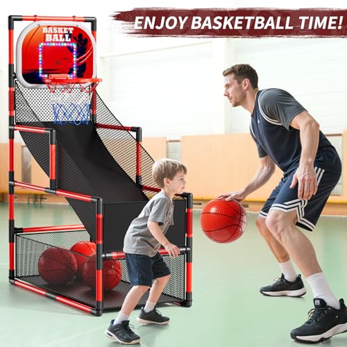 Image of NIPLOOOW Arcade Basketball Game Set for Kids 3-12 Years Old, Kids Basketball Hoop with 4 Balls & Pump, Indoor Outdoor Sports Play Toys, Basketball Games Toys, for Boys Girls Teens