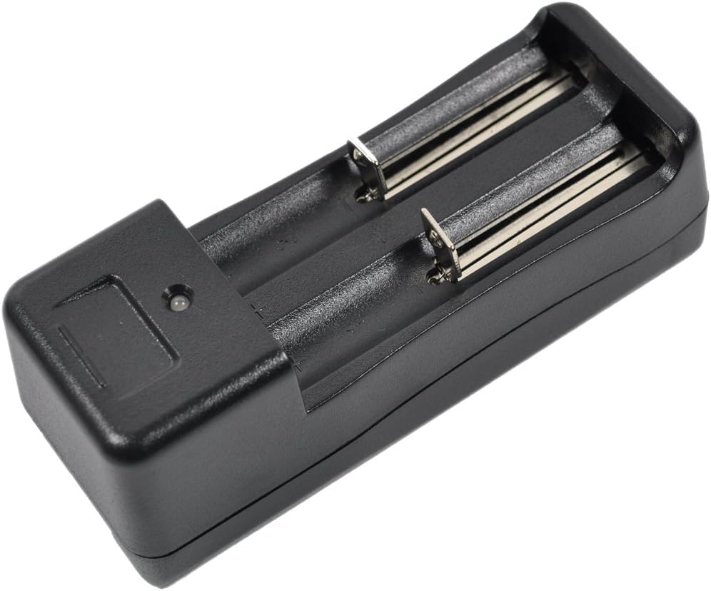 Image of Universal Dual Slot 18650 Li-ion Battery Charger | Smart Charging Dock for 3.7V Rechargeable Batteries | LED Indicator | Compact & Lightweight Design | Black