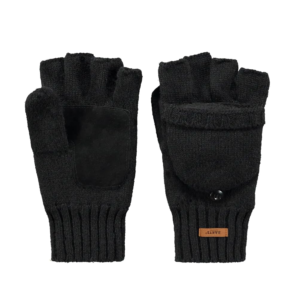 Barts Haakon Fingerless Wool Gloves Men - mittens knit with lining Winter Autumn-Winter - S/M black