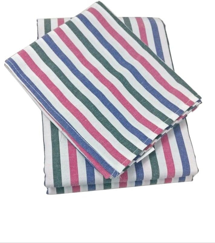 Ten Tex Hospital Cotton Feel Bedsheet with Pillow Cover (Blue Striped