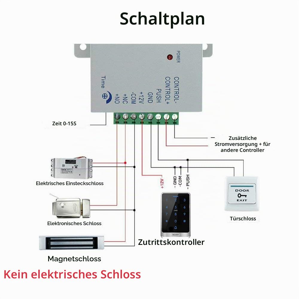 YAVIS Kompletter Satz des Wasserdichten RFID-Touchscreen-Zugangskontrollers IP68180KG elektromagnetisches Schloss, DC 12V 3A Netzteil, Ausgangstaste, 10 Schlüsselanhänger X13