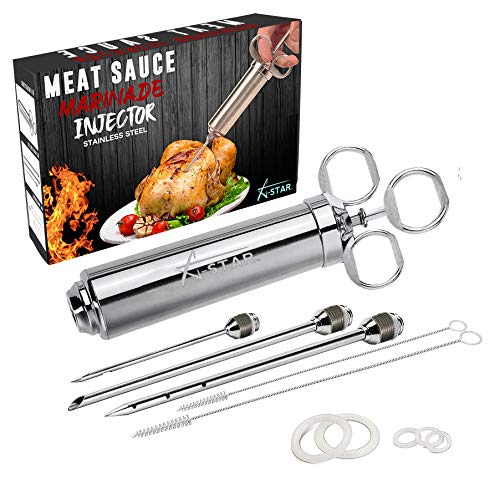 Turkey Injector Marinade Stainless Steel Syringe - 2 Oz Large Capacity Flavor Seasoning Meat Injector Kit - Stainless Steel Meat Flavor Injector Kit For BBQ Grill Smoker