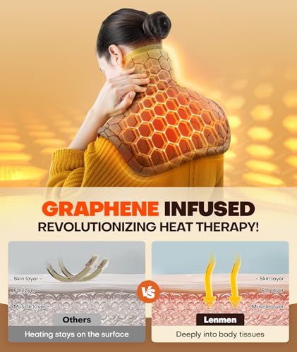 Image of Lenmen Graphene-Infused 1Min Fast Heating Pad, Deeper Pain Relief Weighted Heating Pads for neck and shoulders and back, Heated Wrap with 6 Heat Options 4 Auto Timer, Gifts for Men Women Mom Christmas