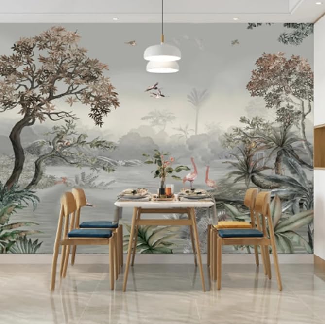 Papier peint photo 3D de feuilles tropicales vertes pour un fond mural élégant de 350x256cm
