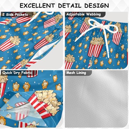 Kids Swimming Trunks, Anti Chafe Swim Trunks Boys 2T, Cute Popcorn Blue3