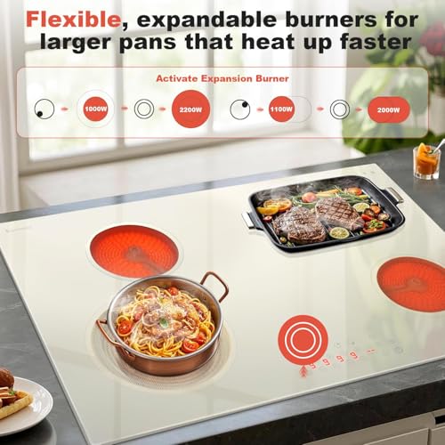 Image of Karinear 30 Inch Electric Cooktop, Beige-gray Glass Cermaic Radiant Stove