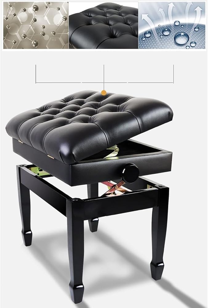 Höhenverstellbarer Klavierhocker aus Kunstleder (60 x 40 cm) - Hufeisenförmige Beine, 50-60 cm Sitzhöhe - Polsterbank für Klavier, Keyboard oder Waschtisch