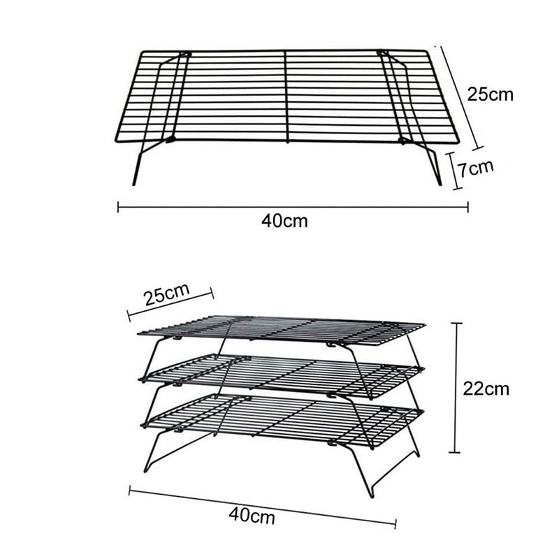 Acobonline Grille à Pâtisserie, Volette, 3 niveaux, Aluminium, Noir, Anti-Adhérent - À utiliser individuellement ou à empiler pour économiser de l'espace dans la cuisine. Noir - Image 4