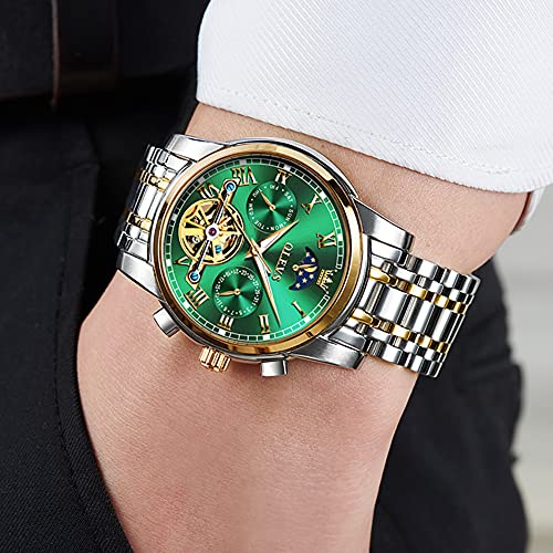 Image of OLEVS Men Watch Automatic Mechanical Skeleton Moon Phase Dress Business Stainless Steel 3AT Waterproof Luminous Men Wrist Watch