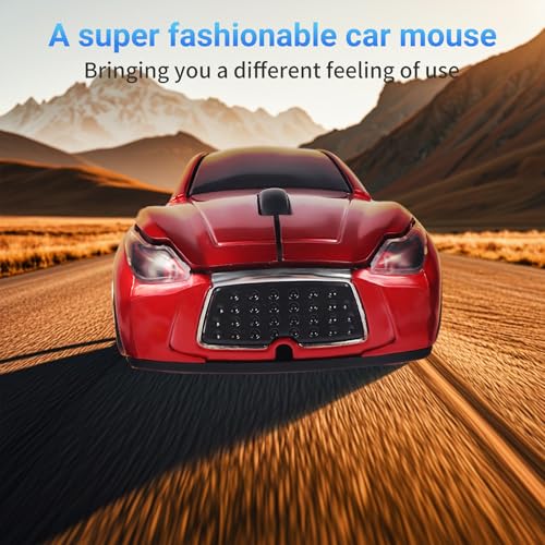 Image of elec Space Wireless Mini Mouse with Case - Cute Sports Car Shape, Lightweight & Portable, 10m Range, Plug and Play (Red)