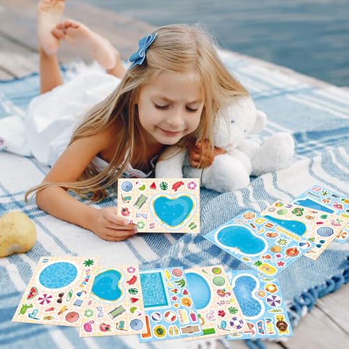 Image of Summer Stickers, Make a Pool Sticker, Make Your Own Stickers for Kids | 24 Sheets Pool Stickers, Mix & Match Craft Kit for Summer Party Favors & Activities