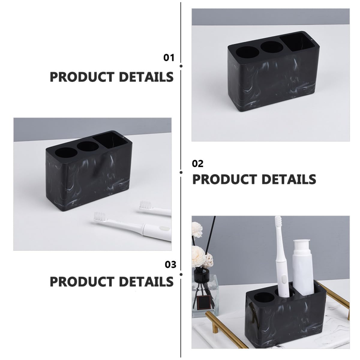 ibasenice Portacepillos de Dientes de Resina Negro Diseño Elegante para Baño, Soporte para Pasta de Dientes y Almacenamiento, Mantiene Limpio y Organizado el Tocador