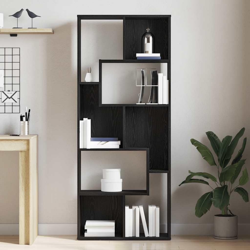 Regał na książki o wyglądzie czarnego dębu, 67 x 24 x 161 cm, materiał drewnopochodny z systemem zygzaków, regał stojący i ścianka działowa, do salonu, gabinetu, sypialni, korytarza, nie