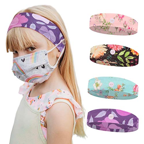 Bohend Boho Button Headband Stretchy Kids Flower Headwear Sport Athletic Yoga Gym Beach Women Hair Accessories for Kids and Girls (D)