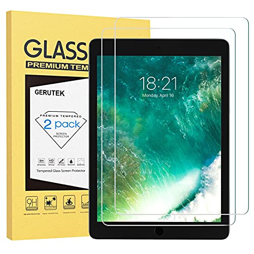 Gerutek 2-Pack Screen Protector for iPad 6th/5th Generation 9.7 inch 2018/2017 Tempered Glass Film for iPad Air 2/Air 1/iPad Pro 9.7 Inch 9H Hardness Apple Pencil Compatible & Case Friendly