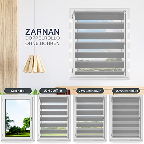 Zarnan Doppelrollo Klemmfix ohne Bohren Grau 105x120cm(Stoffbreite 101cm) Duo Rollo Blickdicht Zebrarollo Rollos für Fenster ohne Bohren… – Ansicht 3