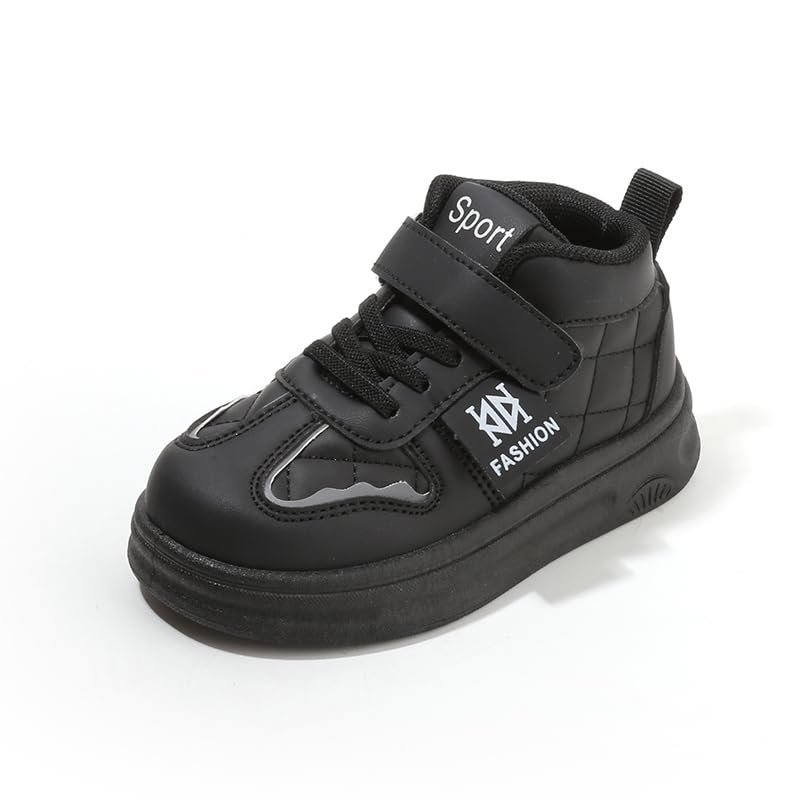 Kids Sport Fashion High-Top Sneakers, Navy Blue Athletic Shoes with Hook and Loop Strap, Casual Comfort