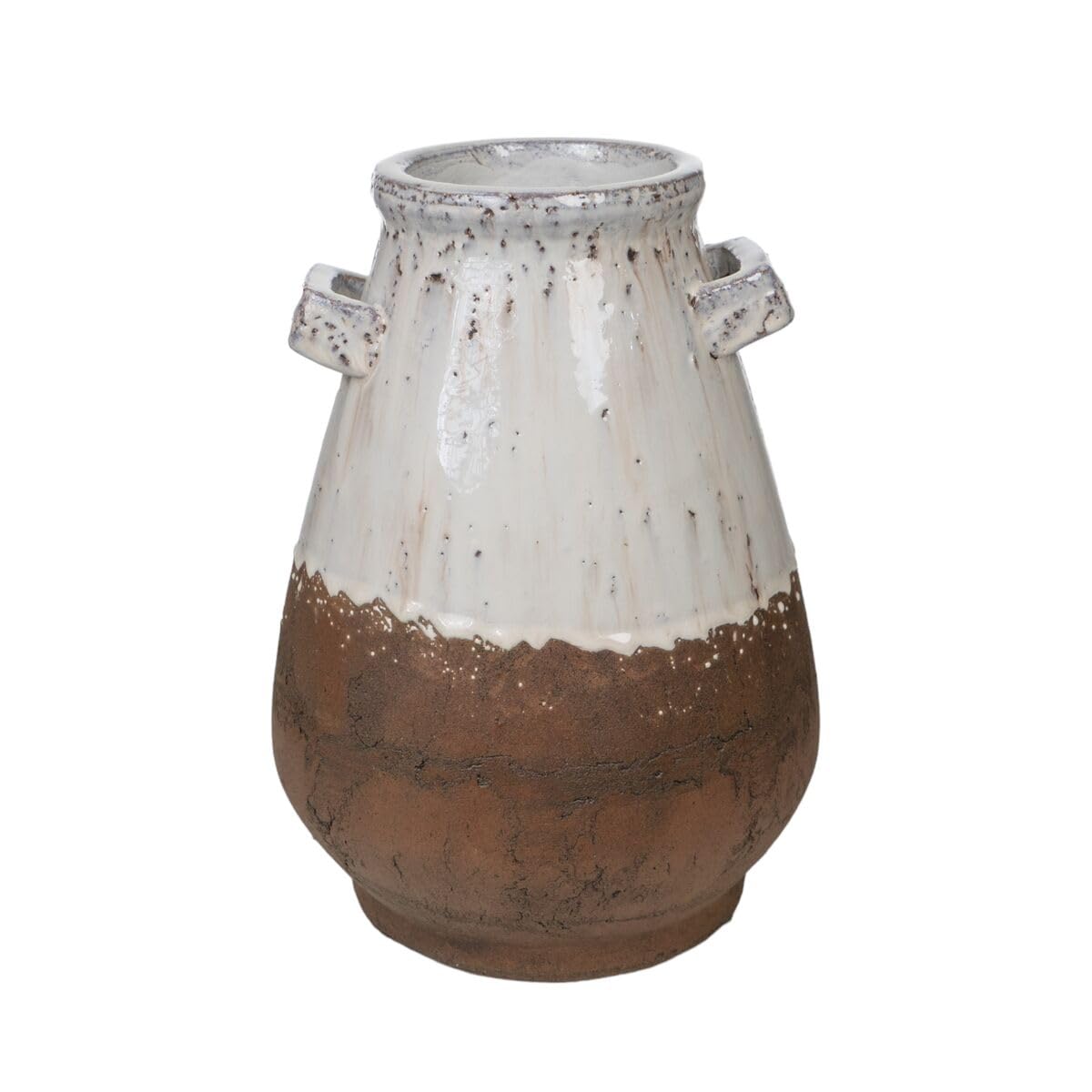 Romimex Rustic White Terracotta Vase 21 x 30 x 21 cm with Handles