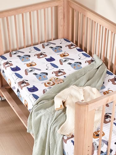 Image of TILLYOU Baby Crib Sheets for Boys Girls, Super Soft Toddler Bed Sheets, 2 Pack Sheets for Standard Crib Mattress 28x52in, Puppy Land