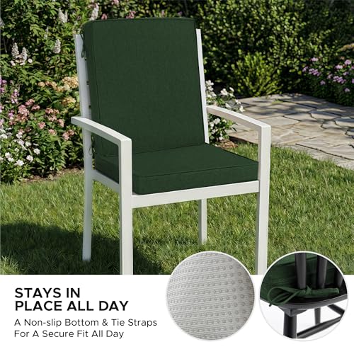 Image of Outdoor Chair Cushions, Water-Resistant & Fade-Resistant, Patio Furniture Lawn Dining Chair Seat Replacement with Mid Back, Ties Zipper, Removable Cover, 18 x 16.5 Inch, Set of 1, Olive Green