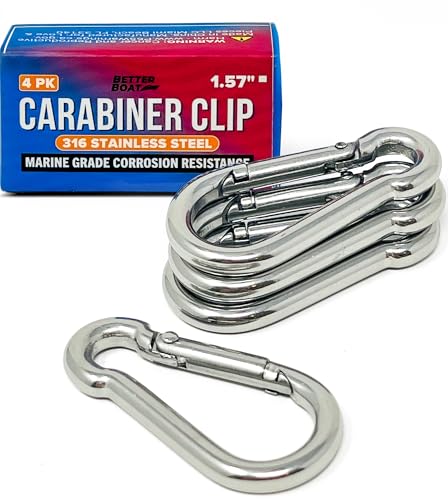 Stainless Steel Carabiner Clip 4 Pack 316 Marine Grade Heavy Duty Spring Snap Hooks Mini and Large Sizes 2 to 4 Options 1.57 Small Clips