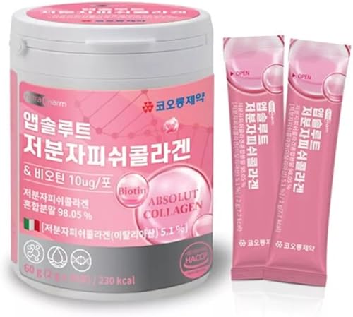 Absolute Vitamin Anti-Aging Biotin Low Molecular Fish Collagen Mixed Powder 2.12 oz (0.07 oz X 30 Sticks) 240 Kcal. Fabricado en Corea