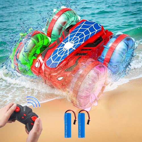 PENGBU RC Coche teledirigido Spider a partir de 3, 4, 5, 6 años, vehículo anfibio, coche teledirigido con luces y rotación de 360°, juguete de araña genial regalo para hombre, juguete para piscina y