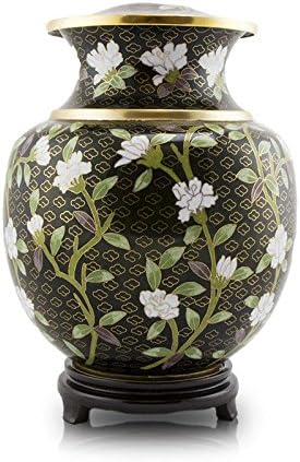 Black Floral Cloisonne Bronze Memorial Urn for Adults - Extra Large - Holds Up to 215 Cubic Inches of Ashes - Cloisonne Black Cremation Urns for Human Ashes