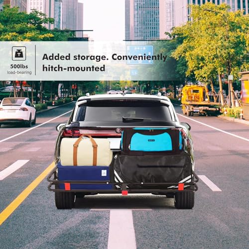 Image of 500LBS Heavy-Duty Hitch Cargo Carrier for Trucks SUVs, Non-Folding Steel Cargo Rack, Rustproof Coated for Construction, Camping - 53x19x6 Inch, Black