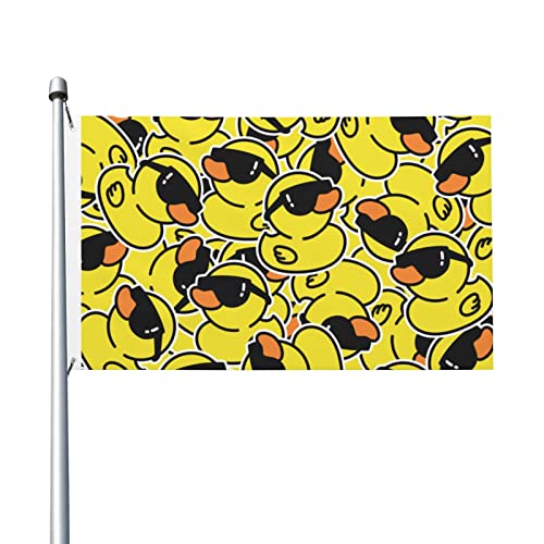 Outdoor Flags Cartoon Rubber Duck With Sunglasses Summer Garden Flag Double Sided Yard Flags 3X5Ft Spring Summer Holiday Garden Decor For Outside, Lawn, Porch, Balcony. #TOP5