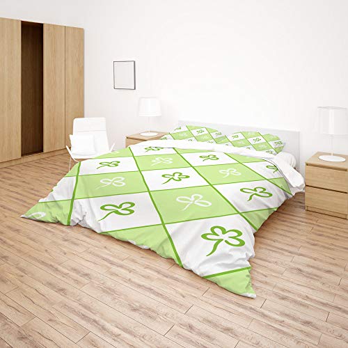 Parure de lit trèfle vert et blanc en polyester doux et durable pour chambre à coucher