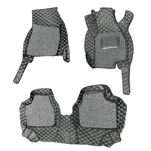 Image of CAPEDELL Premium 7D Car Floor Mats Compatible for Virtus||Luxury Leather Double Layered Mat||Set of 3Pcs||Waterproof and Washable||Color :-Black with Golden(Black Grass)