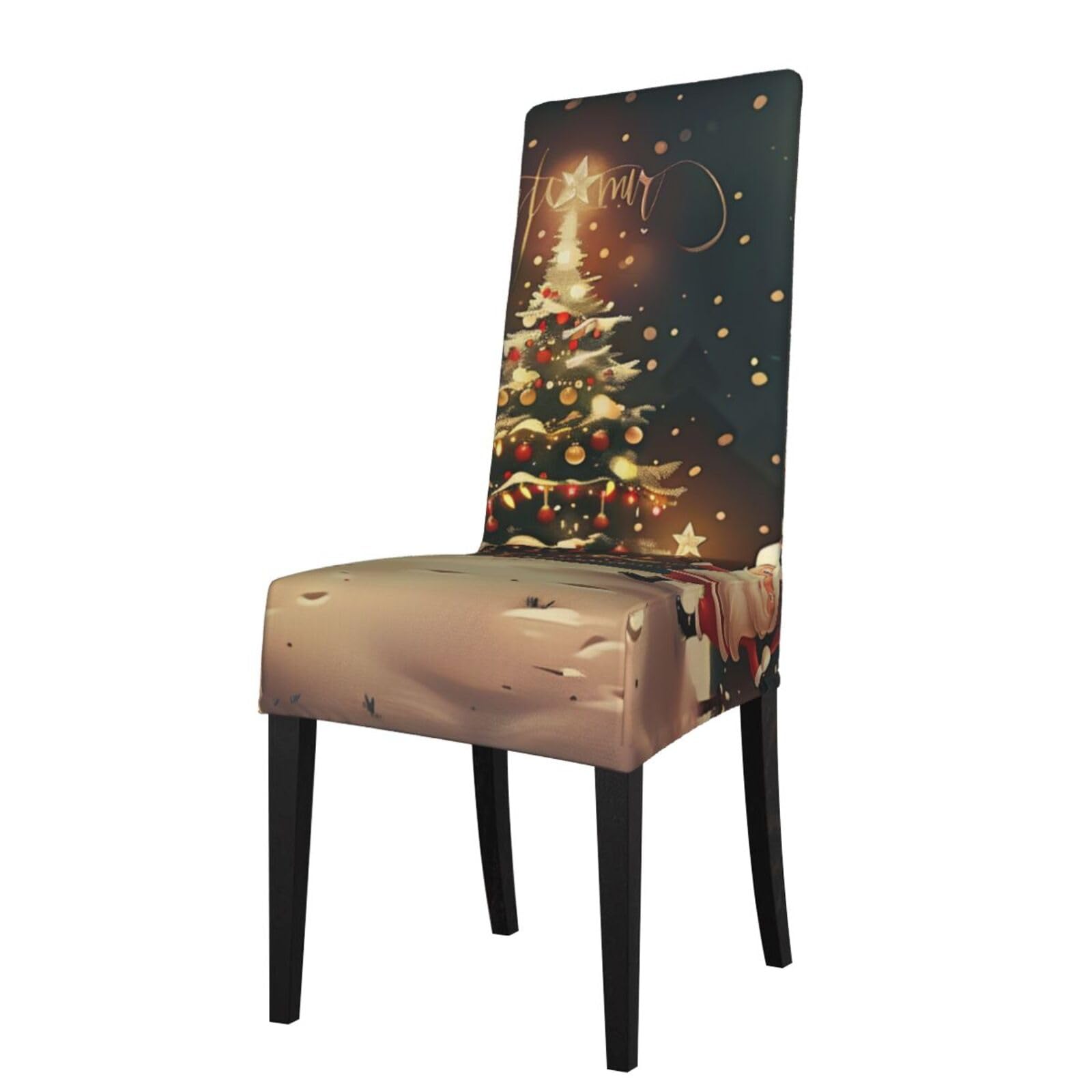 WPKJU Merry Christmas Art Print Dining Chair Covers Removable Chair Seat Covers Decorative for Kitchen & Bar Stools