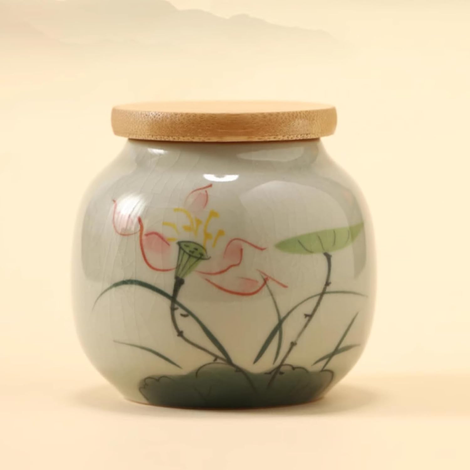Hand-drawn Ceramics Tea Caddy, 200ml 6.8oz, Underglaze Color Chinese Style Sealed Jar