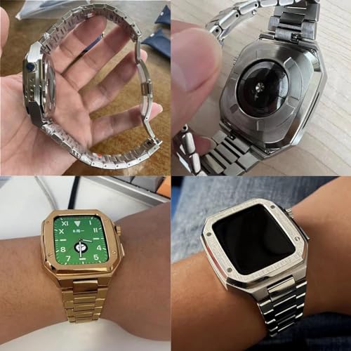 Correa de acero inoxidable para Apple Watch de 45 mm 44 mm con caja metálica Series 9 7