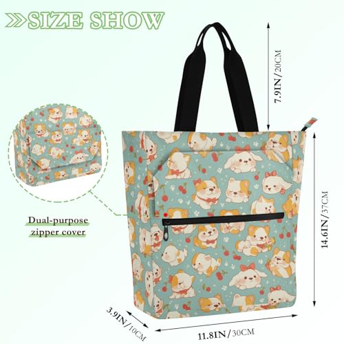 Decorative Kids Book Tote for Boys Girls Adults, Cartoon Small Bulldog Cherry Lightweight Teacher Tote Bags Handbags with Inner Pockets for School Shopping Beach Rainbow bolso para libros de2