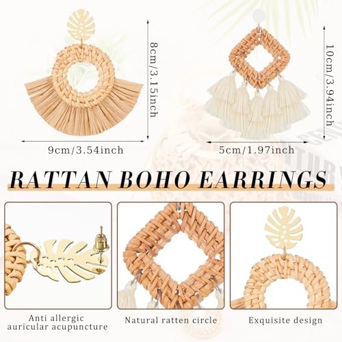 Image of Sweetude Mini Clutch Tote Handbag 2 Pairs Rattan Earrings for Women Crossbody Bag Bohemian Woven Clutch Bucket Handbag