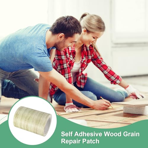Image of M METERXITY 1-Roll Wood Grain Repair Tape, 3.15in x 15ft Textured Realistic Self-Adhesive Wood Floor Tape Contact Paper for Furniture /Floors /Home [Light Gray Oak]