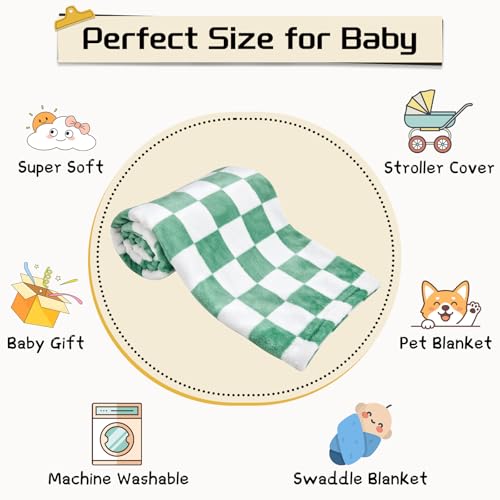 Image of Yurhap Checkered Baby Blanket Fleece Baby Blankets for Boys, Ultra Soft Cozy Fluffy Infant Toddler Newborn Receiving Gifts for Crib Stroller, 30x40 Inch, Jade Green