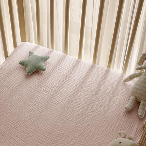 Image of Little Grape Land Muslin Crib Sheets Fitted for Boys and Girls 2 Pack, 100% Cotton Baby Bed Sheets Soft Breathable, Neutral Fitted Baby Mattress Sheets for Standard Crib 52x28 inches, Fog Flower