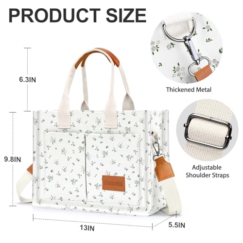 Image of Canvas Tote Bag for Women with Pockets Crossbody Bag Tote Shoulder Handbags Casual Work Bags Everything Tote Bag