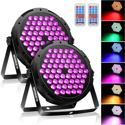 Czgor 90W Par Strahler 2 Pack, 60 LED RGB 3 in 1 Bühnenlicht Partylicht mit Fernbedienung, 1M DMX Kable und 9 Lichtmodi, DMX 512 Discolicht Scheinwerfer Bunt Beleuchtung für DJ Party Feste Show Bar