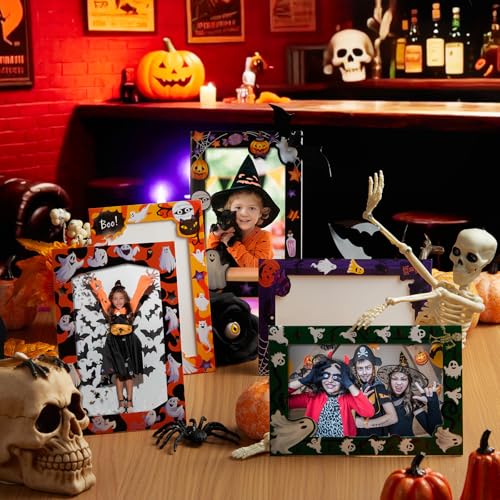 Image of AmazingSpark 50 Pack Halloween Ghost Picture Frame 4 x 6 Paper Photo Ornament Bulk Pumpkin Cardboard Photo Gifts for Halloween Friendsgiving Decorations Party Favor Supplies